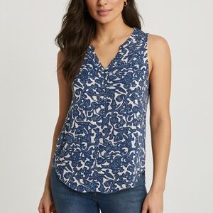 Lucky Brand Blue Floral Print Sleeveless Blouse Women’s XS EUC